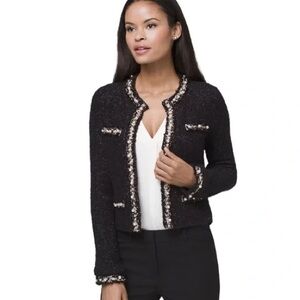 White House Black Market Black Pearl Embellished Lurex Cardigan Jacket Petite M